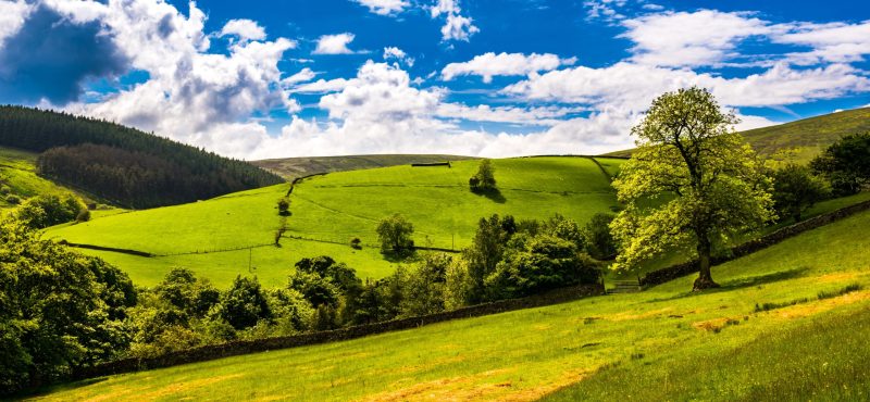 Scenic view English countryside on springtime in Forest of Bowland, Lancashire, England UK